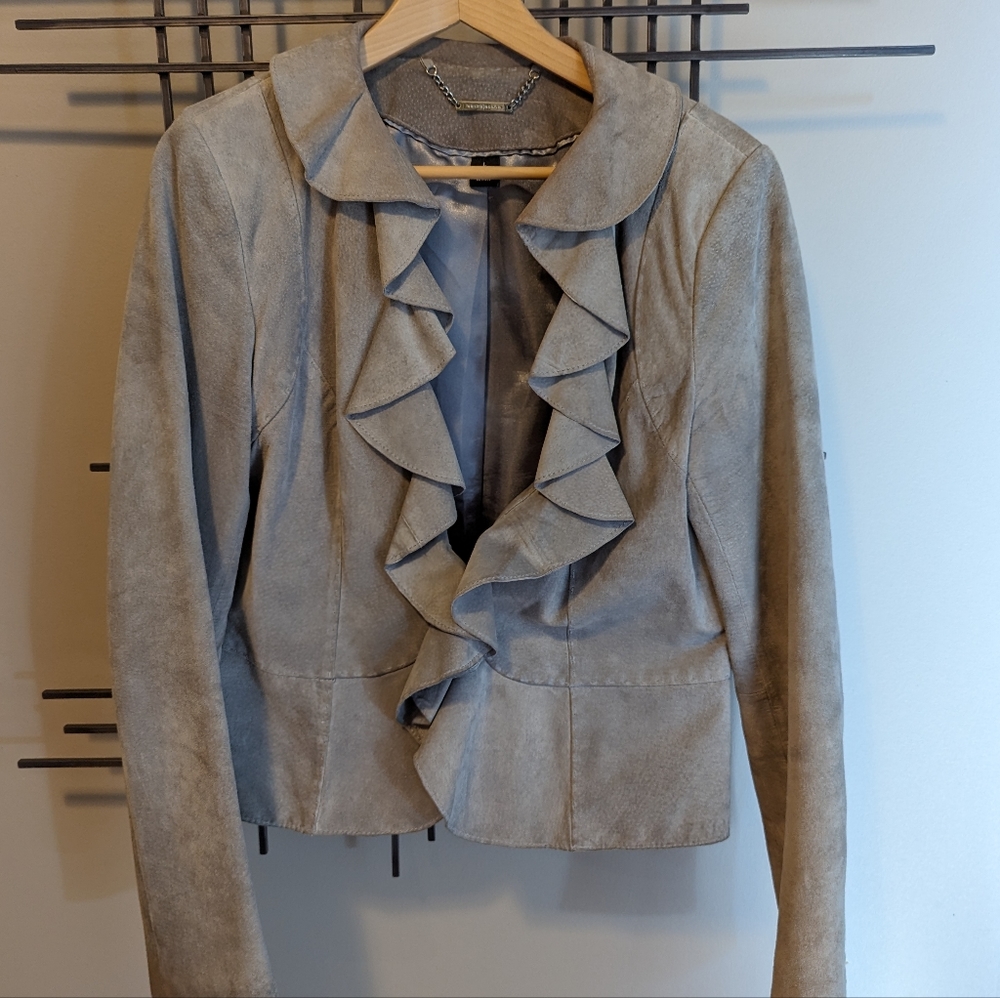 WHBM Suede Ruffle Jacket